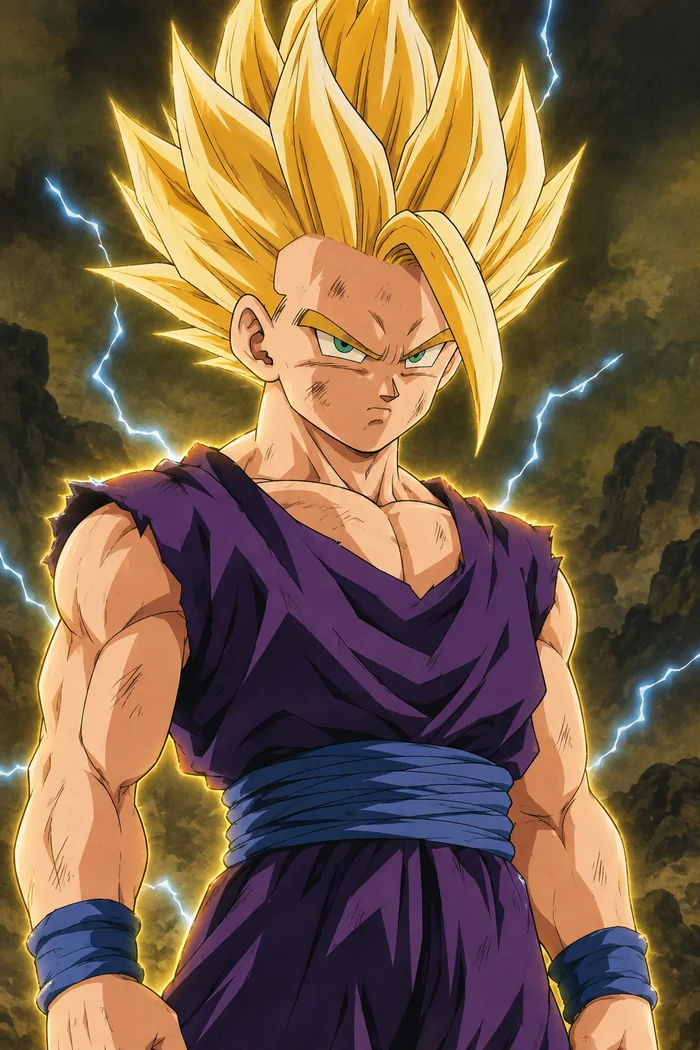 Gohan in Super Saiyan 2 form, original fan illustration
